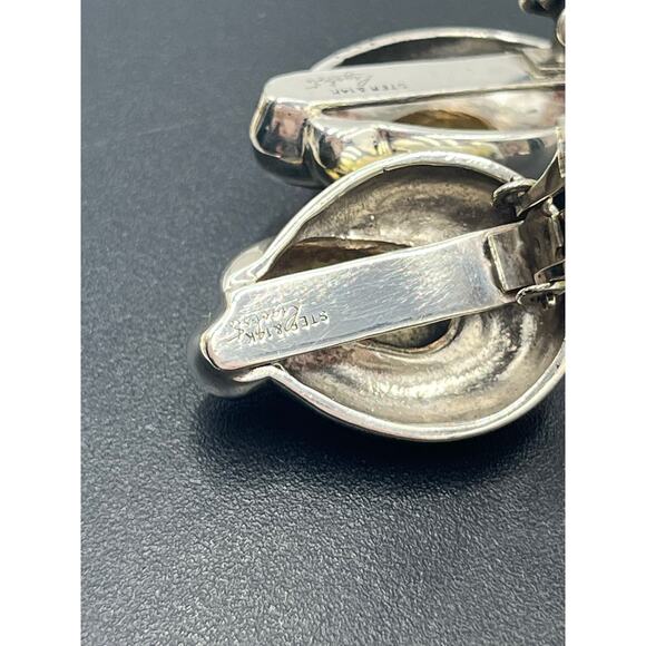 Rigoberto Designer Puffy Modernist Sterling14k Yellow Gold Center Clip Earrings - Picture 6 of 11